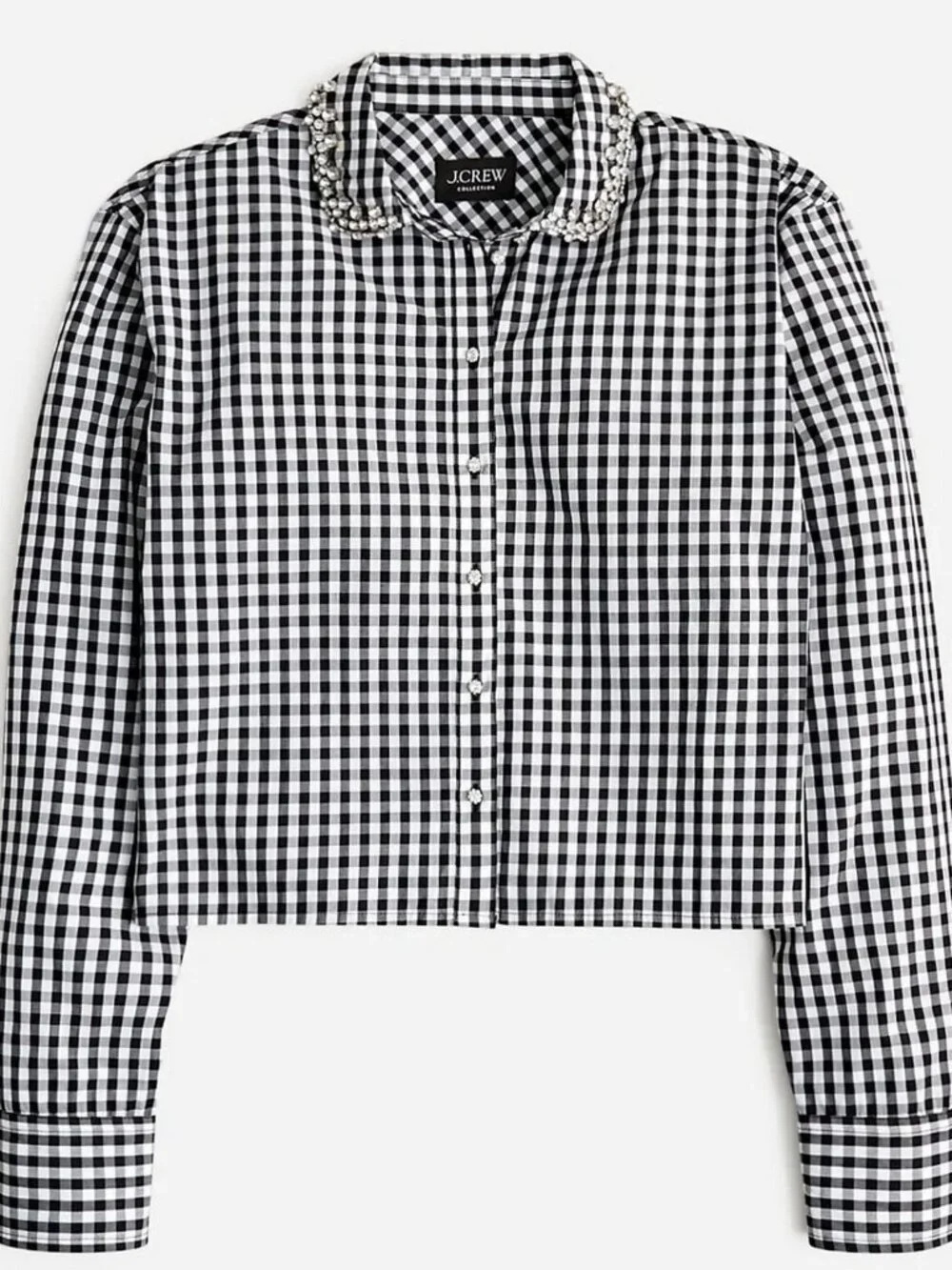 J. Crew Collection Embellished Cropped Button-Up Shirt in Cotton Poplin Gingham